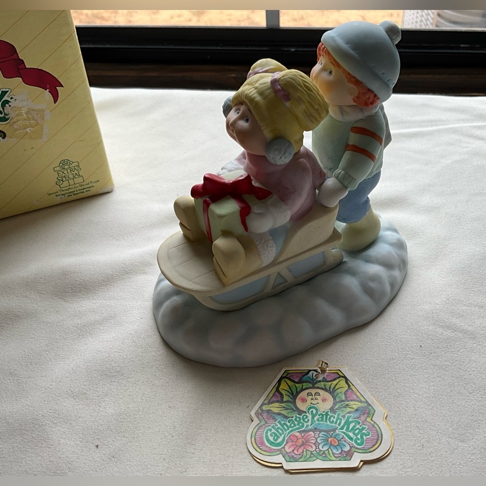 Vintage 1984 Cabbage Patch Kids Porcelain Figurine #5400 Sleigh Ride IOB